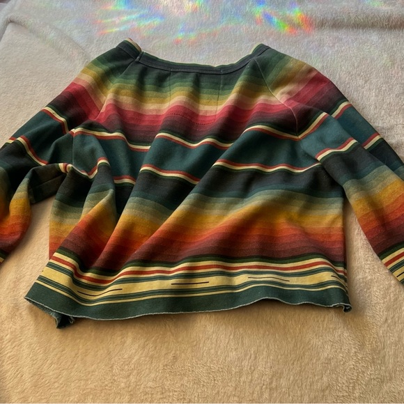 Aviator Nation Cropped Sweatshirt Neon Bolt Stitch Blue Tulum Serape Print - Picture 2 of 5